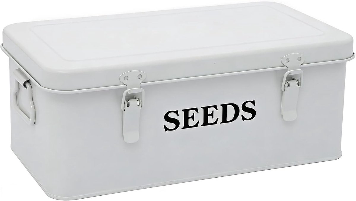 Metalen zaaddoos met deksel voor tuin, 33 x 18 x 13 cm, milieuvriendelijk, vintage opbergdoos voor zaadjes, praktisch en decoratief, ideaal tuincadeau voor tuinliefhebbers