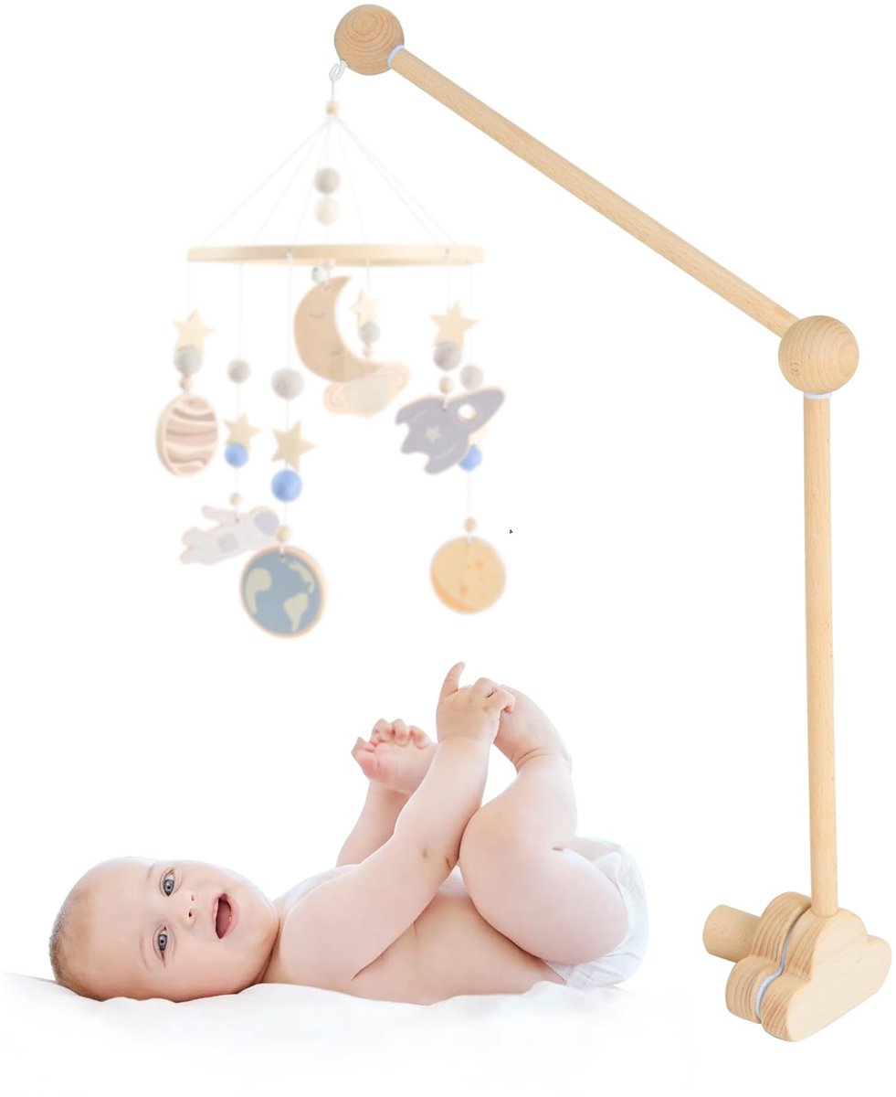 SnelShoppen - Mobiele Hout Houder voor Babybed - Wolken Design - Speelgoedstandaard - Perfect voor Kinderkamer - Decoratief en Functioneel - 1 Stuk