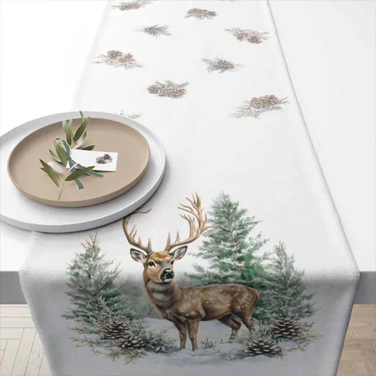 Ambiente-Winter stag white-tafelloper-winter-kerst-hert-katoen