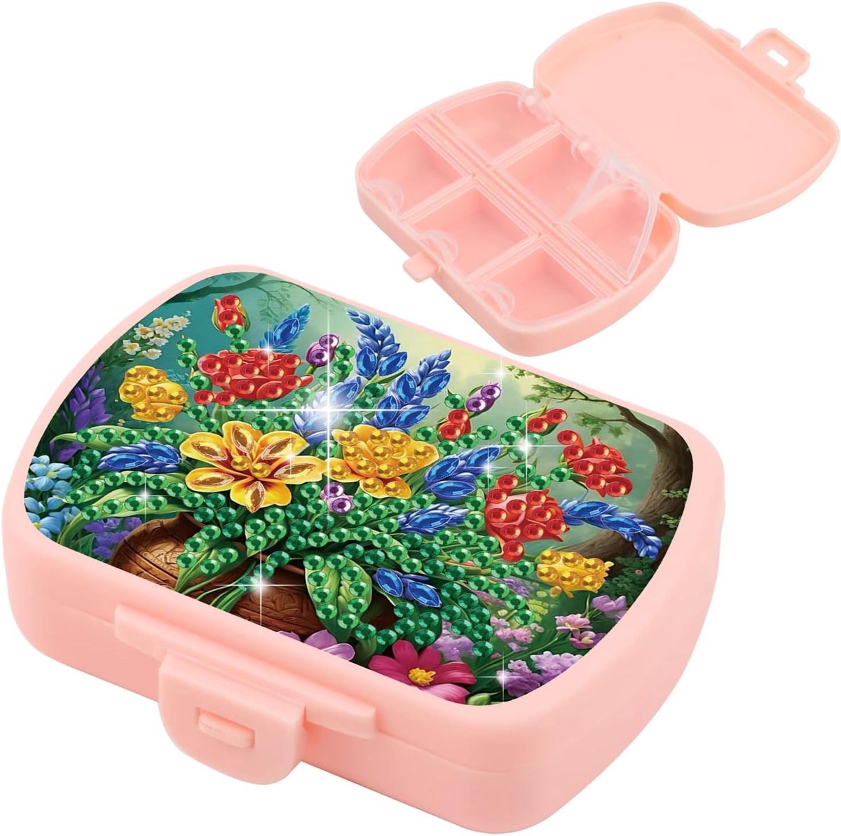 Pillendoos met 6 vakken voor medicijnen, draagbare organizer voor tas of portemonnee, decoratieve vitaminebox en uniek cadeau met bloemenprint