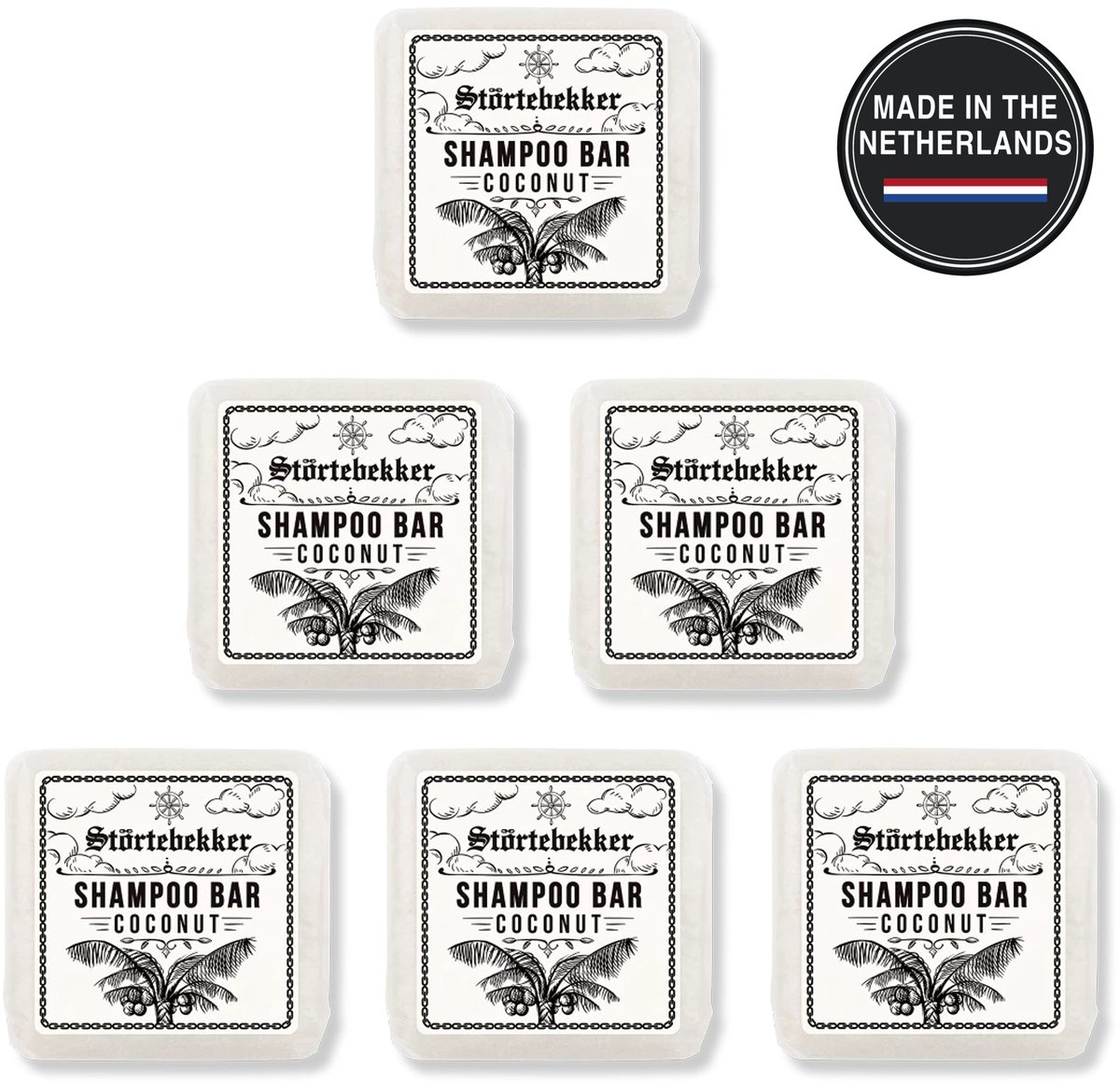 Störtebekker® Premium Shampoo Bar Kokos - Vaste shampoo voor mannen en vrouwen - 3-in-1 douchezeep voor mannen voor haar, hoofdhuid en baard - Hydraterende shampoo - veganistisch, handgemaakt - 100 g Solid Shampoo Bar Coconut
