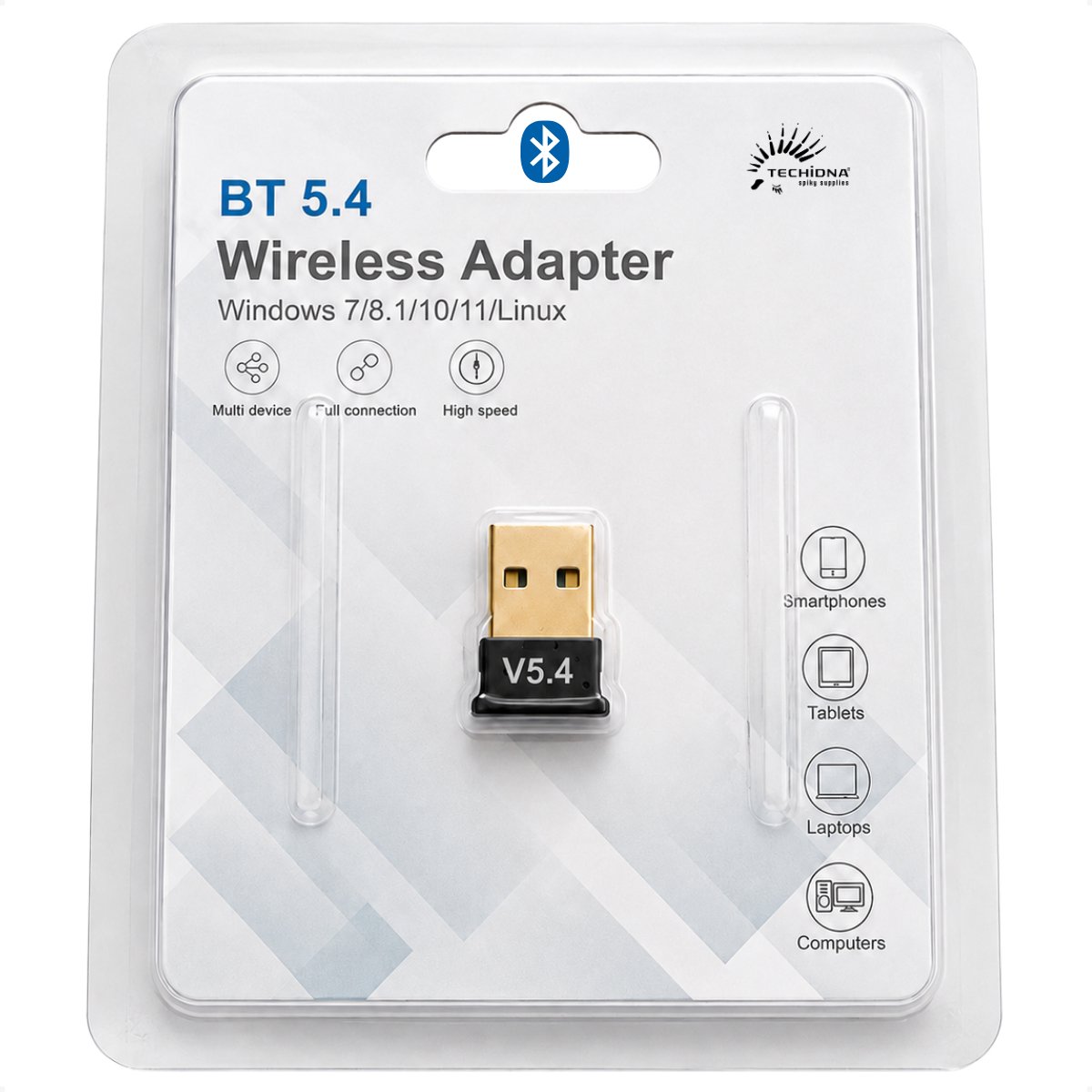 Techidna® - Bluetooth Adapter (V5.4) - USB Bluetooth Dongle - Bluetooth Ontvanger - Plug & Play - Windows 11/10/8.1/8/7