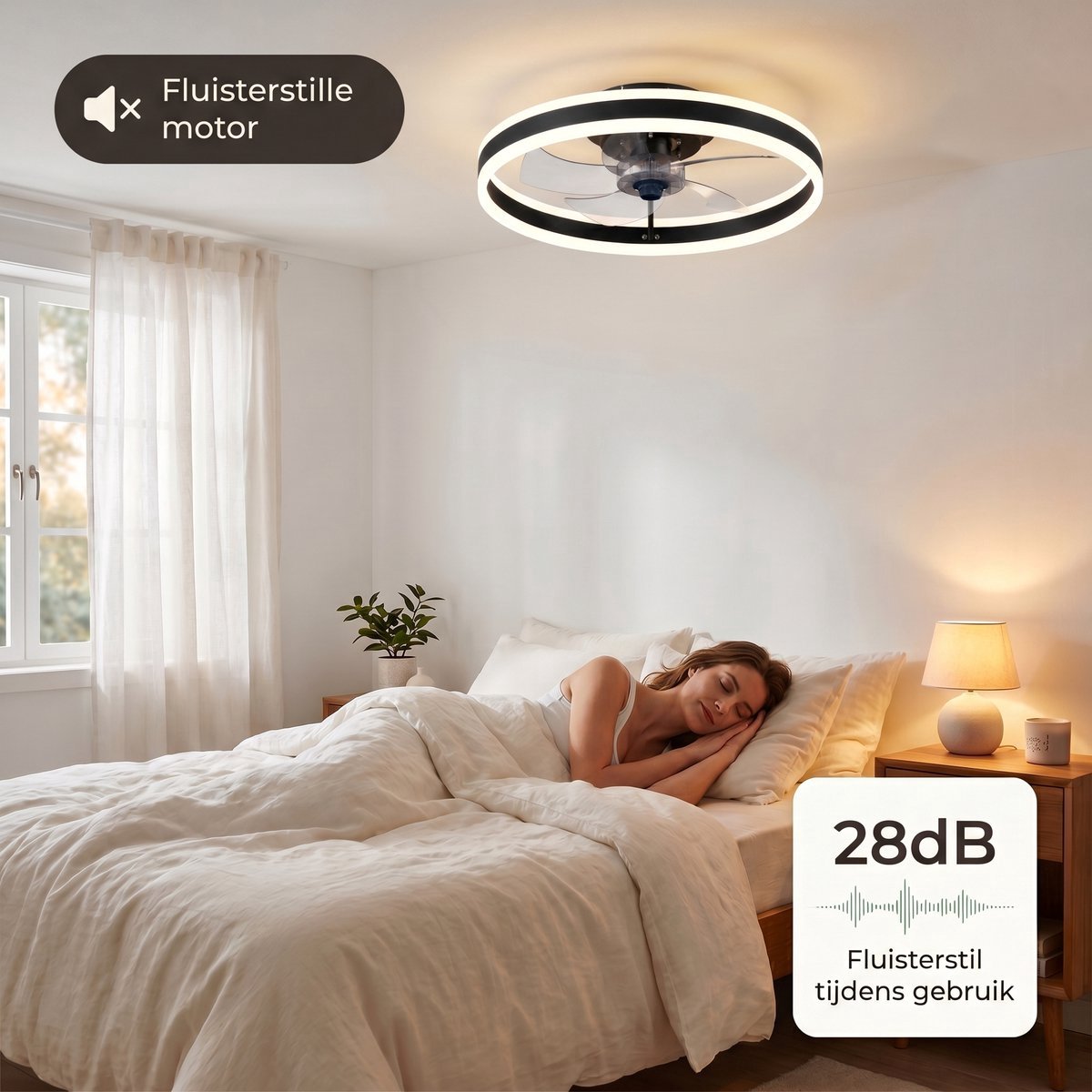 MiShar Plafond Ventilator Lamp - 51 CM - Smart Lamp - 6 Standen - 1 grote led strook - Dimbaar - Zwart - Kroonluchter LED Ventilator - Chandelier Fan - Woonkamer Lamp - Ventilator Lampen - Slaapkamer lamp - Eetkamerlamp – foto 3