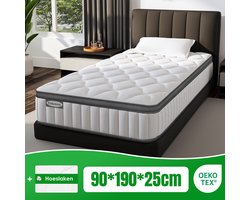 Fukstern Matelas 90x190 - matelas 25cm d'épaisseur - 7 zones - matelas à ressorts ensachés - Orthopédique - Certifié OEKO-TEX - 10 Couches de Matériaux de Haute Qualité - Hypoallergénique - Matelas Individuels - medium - Pour Enfants et Adultes