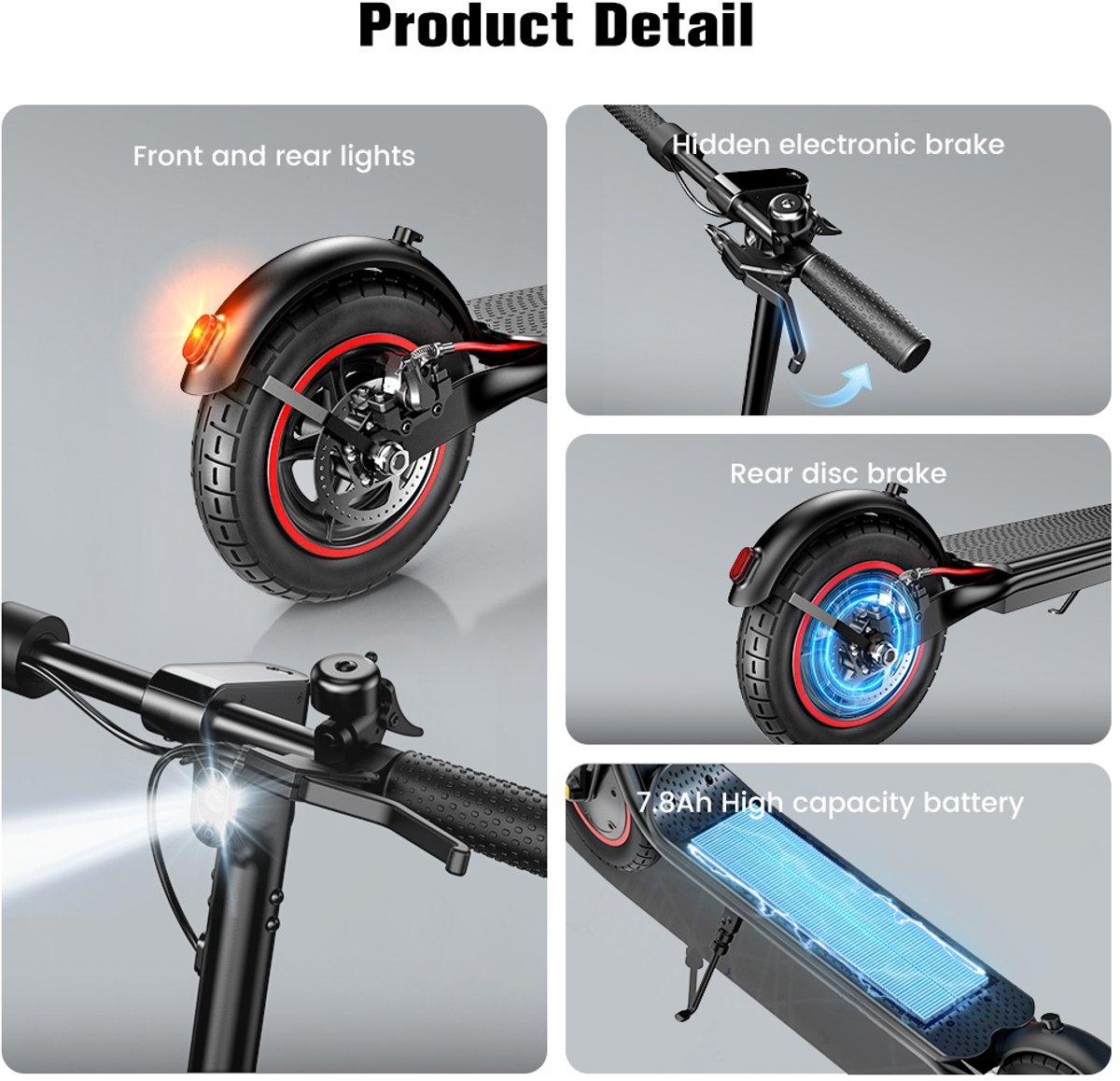 iScooter W6 Elektrische scooter - 10inch slijtvaste luchtbanden - 30km actieradius - 42V 10,5Ah accu - Maximumsnelheid 25 km/u - Elektronische voorrem + schijfrem achter - zwart – foto 8