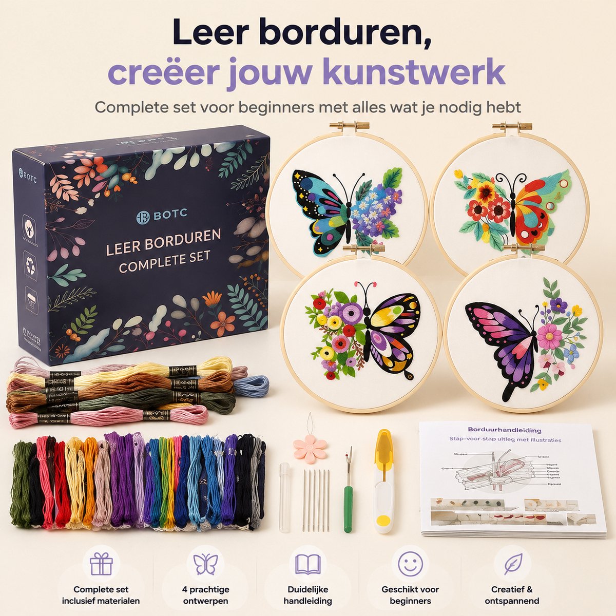 BOTC Borduurpakket Bloemen - Borduurset van 4 - Borduurpakketten voor Volwassenen - Hobby en Creatief - Borduren — afbeelding 8