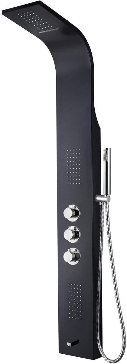 Luxelvia Douchepaneel Mat Zwart – Regendouche met Handdouche, Massagejets en Thermostaat – RVS Douchekolom