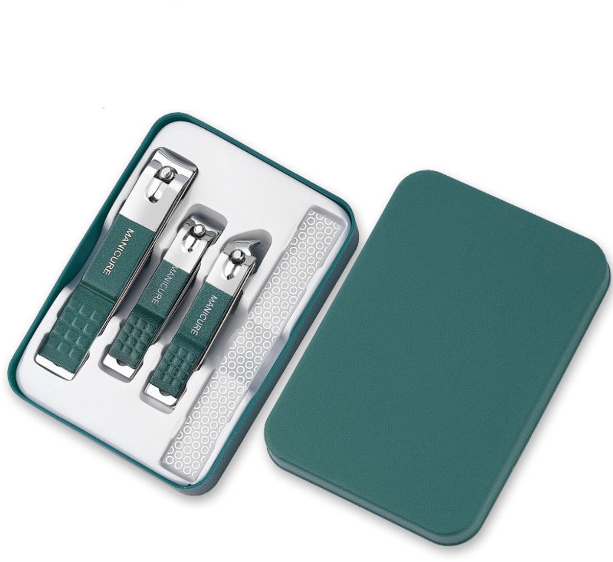 Fyfanie: 4-delig Nagelverzorgingsset RVS Nagelschaar Set, Grote/Middel/Kleine Nagelknipper + Nagelvijl - Antislip Handvat, Compact Metalen Koffer voor Volwassenen en Reizen