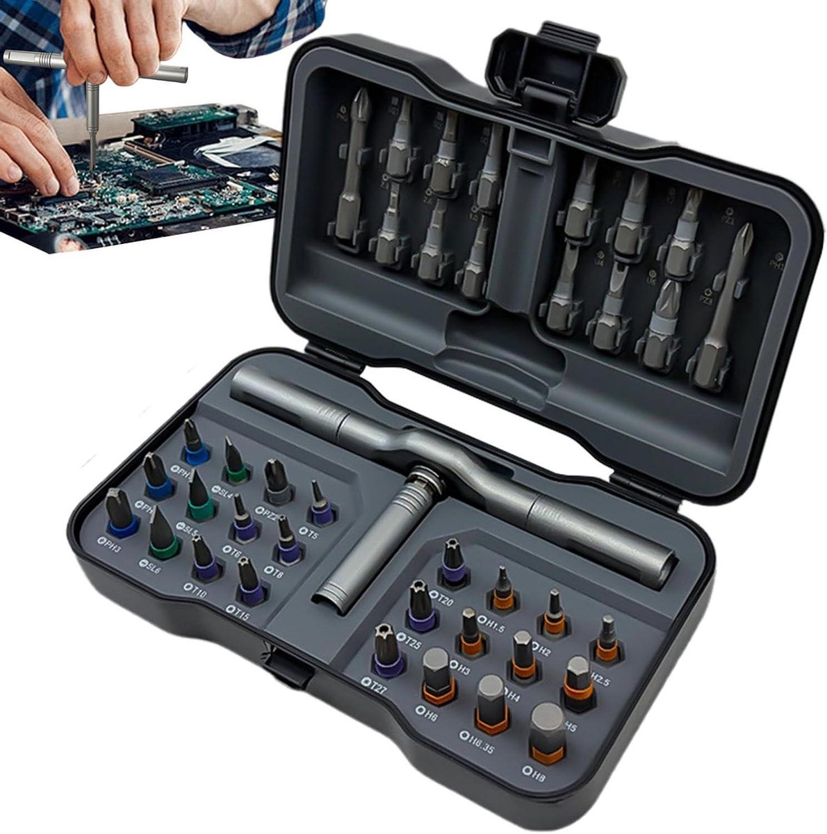 Ratel Schroevendraaier Set - Bits Schroevendraaier - Meubels Monteren - Magnetische Grip - 38 Delig - Zilver