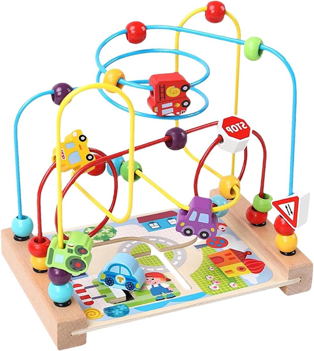 Kralen Labyrint - Houten Achtbaan - Educatief Spelen - Bevordert Motoriek - 26.6 x 23.5 cm - Multicolor