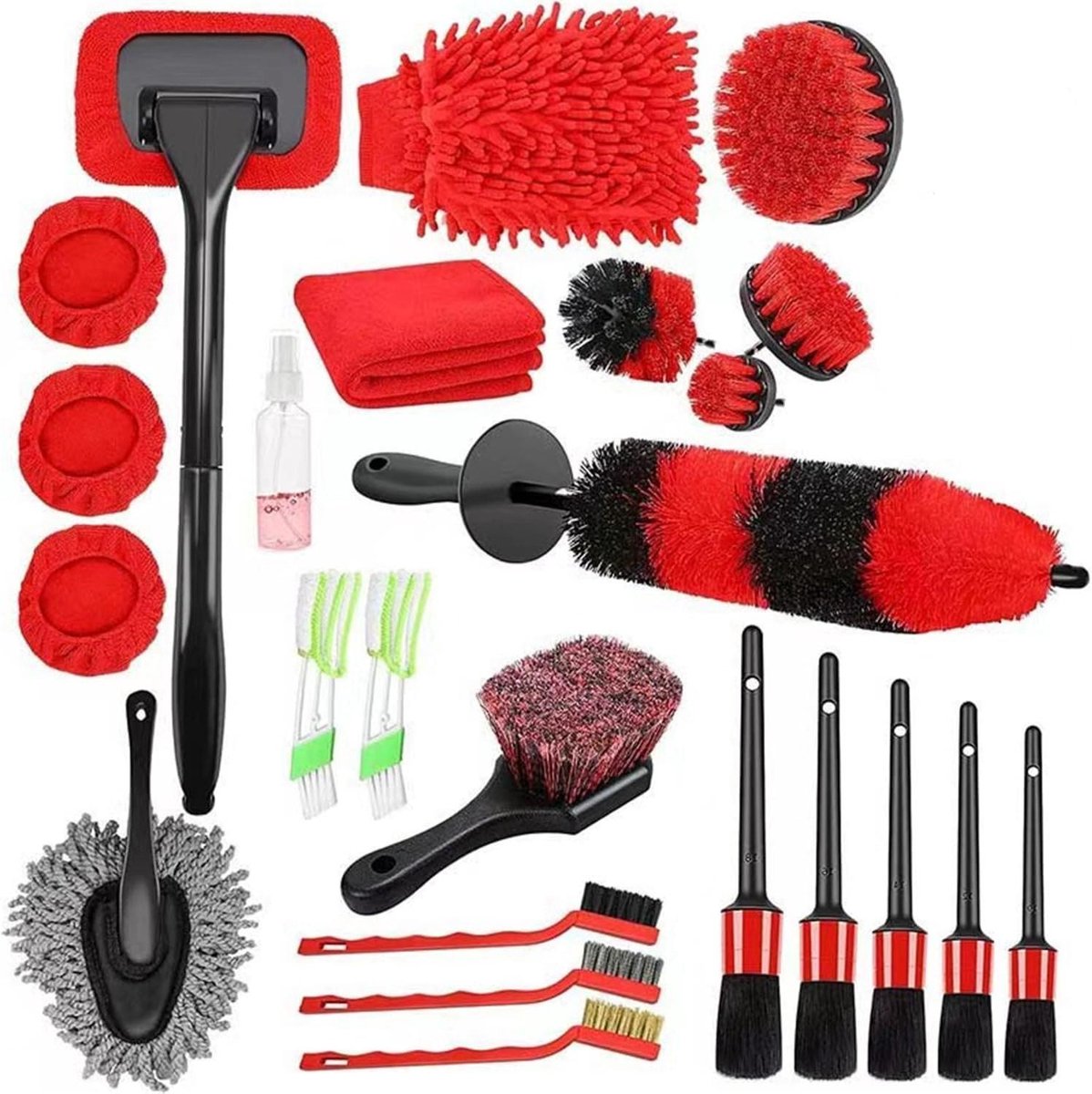 Reinigingsgereedschap Kit - Auto Detail Set - Auto Onderhoud - 24 Delig Compleet - 24 Stuks - Rood