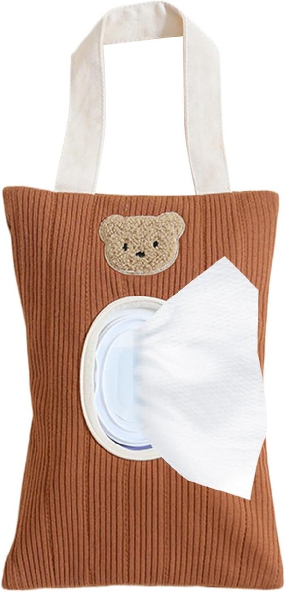 Doseerdoekjesdispenser - Draagbare tissuehouder - Hygiënisch onderweg - Lekvrije ritssluiting - 17 x 25 cm - Rodbruin