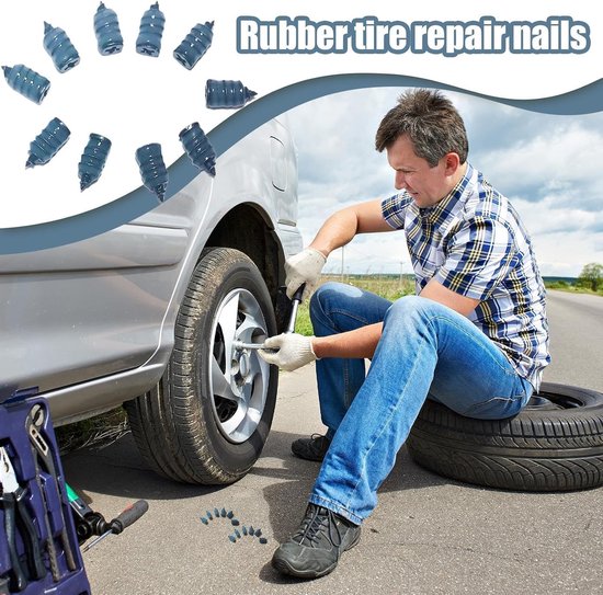 Rubberen bandenreparatie - Lek reparatieset - Onderweg repareren - Zelfklevende pluggen - 100 stuks - Zwart — afbeelding 4