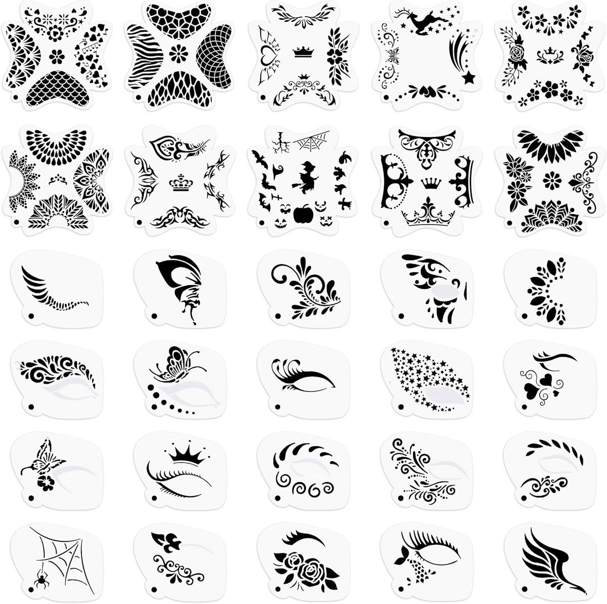 Diverse Herbruikbare Gezichtsverf Sjablonen Set van 30 Stuks voor Feest, Halloween en Make-up Kunst