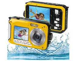 Zelfontspanner Onderwatercamera 16x Zoom Dual Screen -Waterdicht HD 2.7K 48MP Digitale Camera voor Snorkelen, Duiken en Video-opnames, Actiecamera- Geel