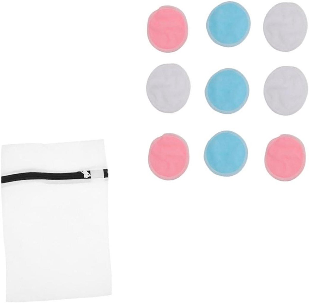 Make-up Pads - Herbruikbare Pads - Gezichtsreiniging - Dubbele Laag - 10 Stuks - Blauw Roze Wit