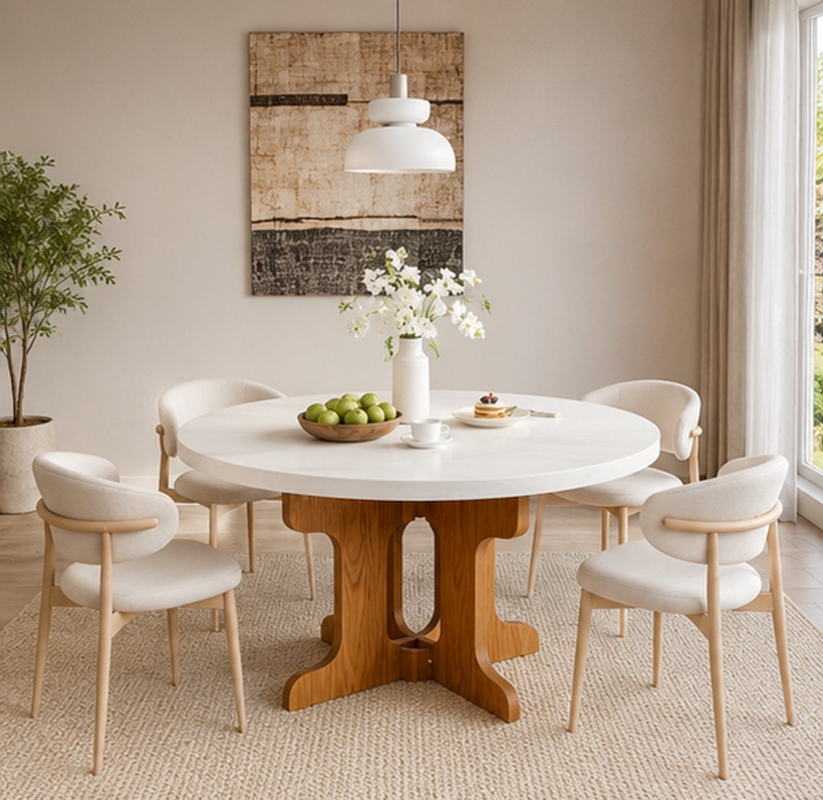 Uitschuifbare Ronde Eettafel 90-120 cm - Witte Houten Eettafel voor 2-8 Personen - Moderne