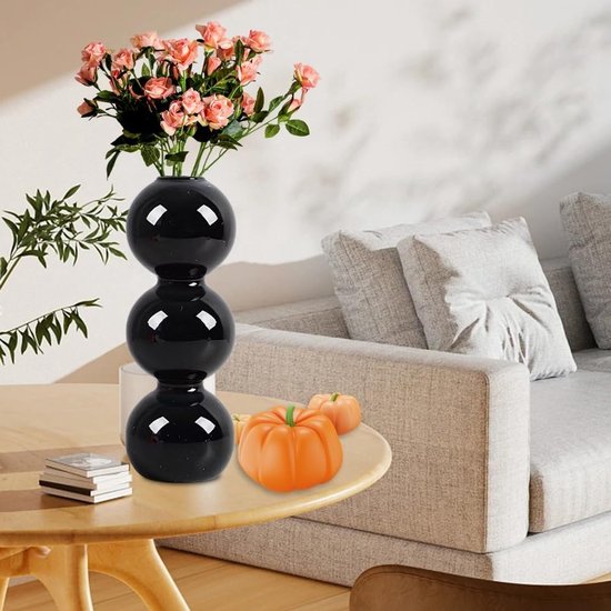 Gohytal Bubble vaas, kleine vaas, glas, zwarte glazen vaas voor pampasgras, moderne glazen vazen voor tafeldecoratie, bloemenvazen, bolvaas, hydrocultuur design, rozenvaas, decoratieve vazen voor