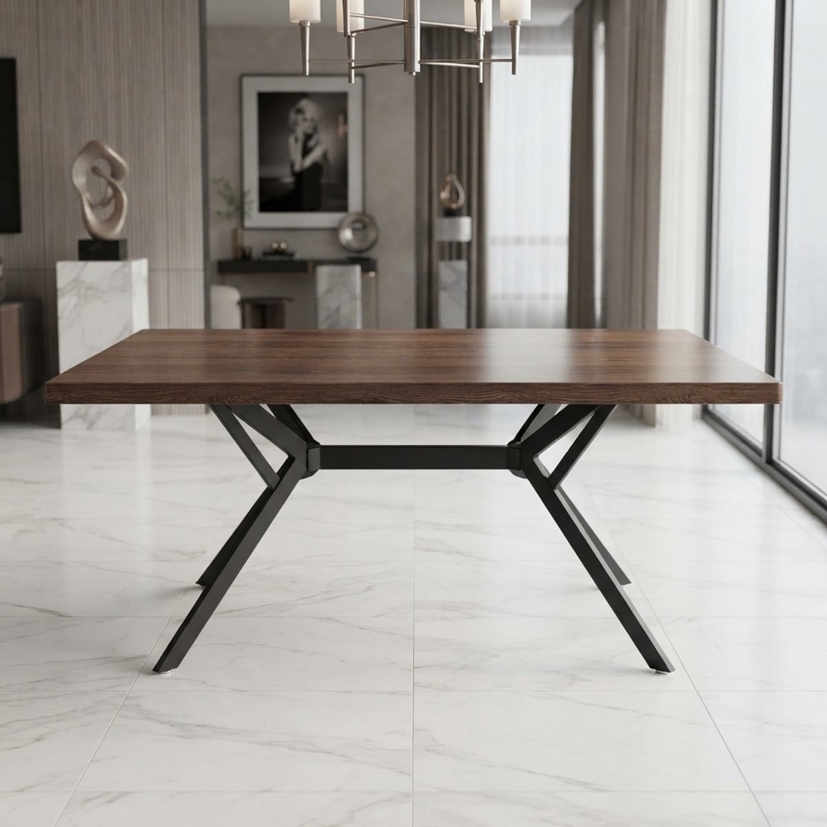Luxe Eettafel Set met 4 Donkergrijze Eetkamerstoelen - 140 x 80 cm - Rechthoekige Houten Eettafel - Industrieel - Modern - Eetkamerset voor 4 tot 6 Personen - Donkerbruin - Keuken, Eetkamer & Woonkamer Novihomestore