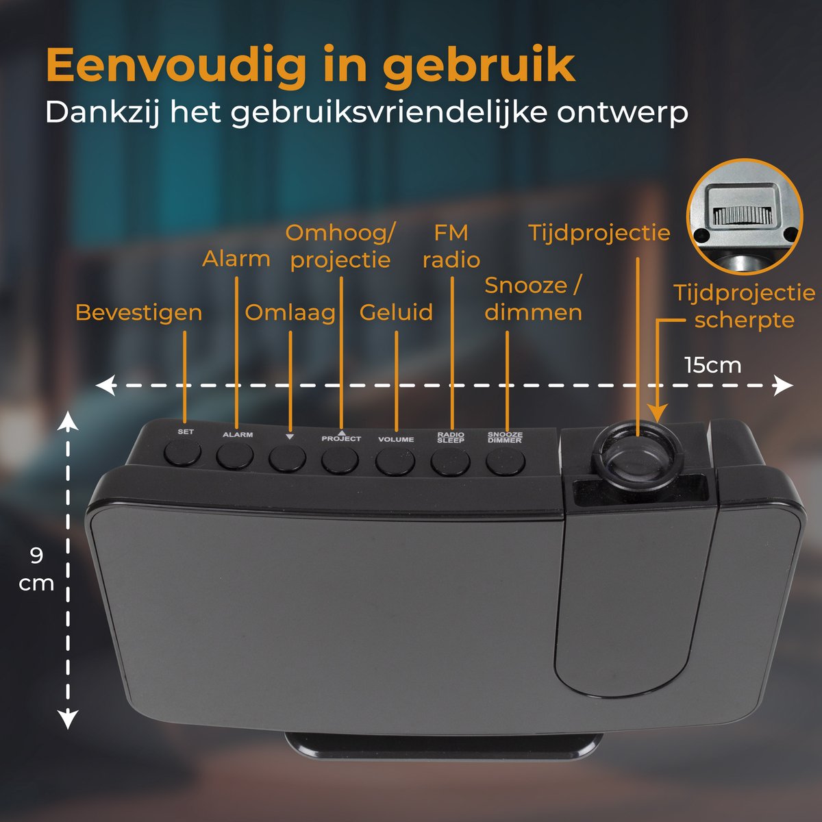 Nuvance Wekkerradio - Digitale Wekker met Projectie - Radiowekker - 2 Alarmen - Wekkers Digitaal - Wekkerradio op Netstroom — cadeau in Elektronica - foto 6