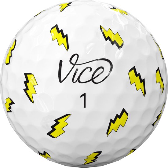 Witte golfbal met gele bliksemschichten en het getal 1.