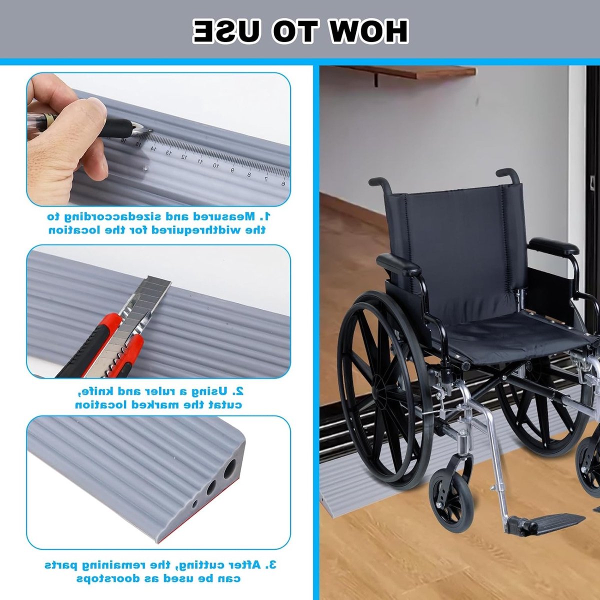 Zelfklevende Rubberdrempel voor Robotstofzuiger, Rolstoel en Kinderwagen - 100 x 6,5 x 2,5 cm, Grijs