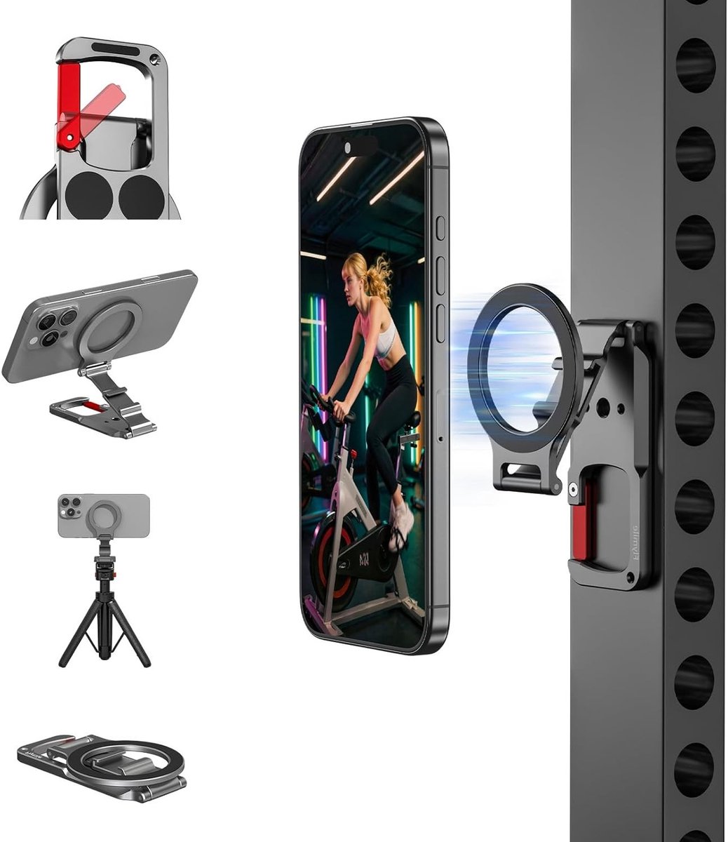 Magnetische Telefoonhouder voor MagSafe met Tripod Adapter en Carabiner, Ideaal voor Sport en Auto, Geschikt voor iPhone 16 15 14 13 12 Series