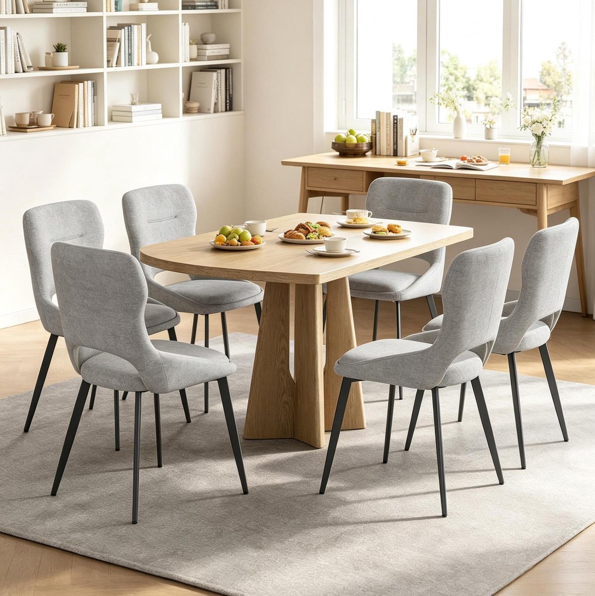 STILVORA Eetkamerstoel – Set Van 6 – Gestoffeerde Chenille Zitting Met Ergonomische Rugleuning – Voor Eetkamer En Woonkamer – Metaal Grijs