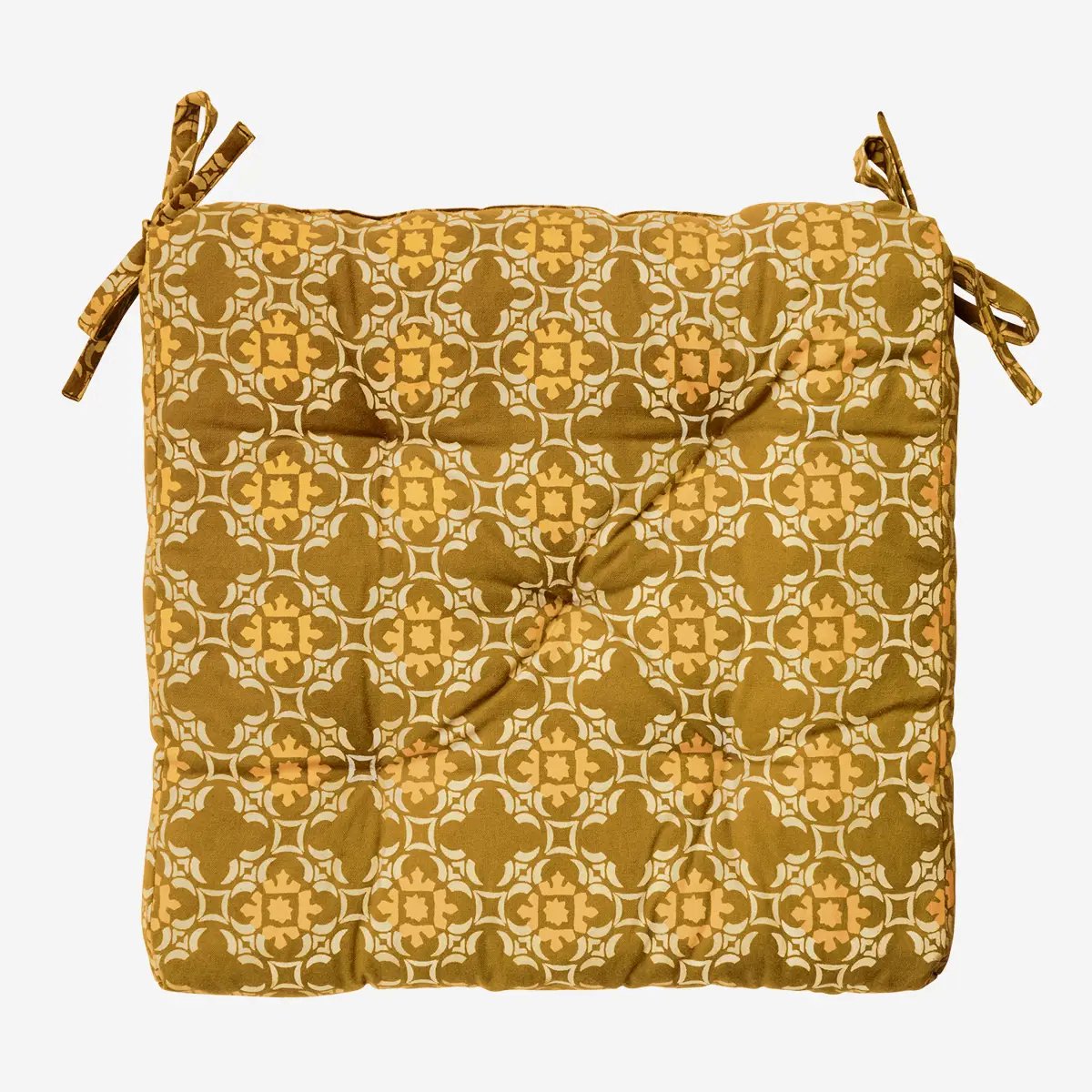 Madam Stoltz - stoelkussen 45x45cm - 100% katoen - caramel retro print
