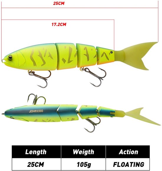 Cherrys Finds - Vis Aas - Vis Aasjes Roofvis - Visaasjes - Swimbait - Swimbaits - Bas Vissen Lokken - Hard Lichaam - Zachte Vinnen - Met Gewrichten - 25cm - 105g - Wobblers — afbeelding 3