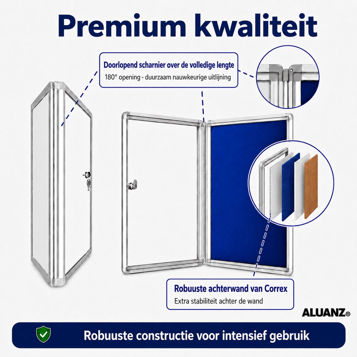 NIEUW: 9 x A4 Formaat Afsluitbaar Magnetisch Whiteboard / Vitrinekast - ALUANZ - Postervitrine, Wandvitrine, Notitiebord, Binnenvitrine, Muurvitrine, Mededelingenbord met slot thumbnail 3
