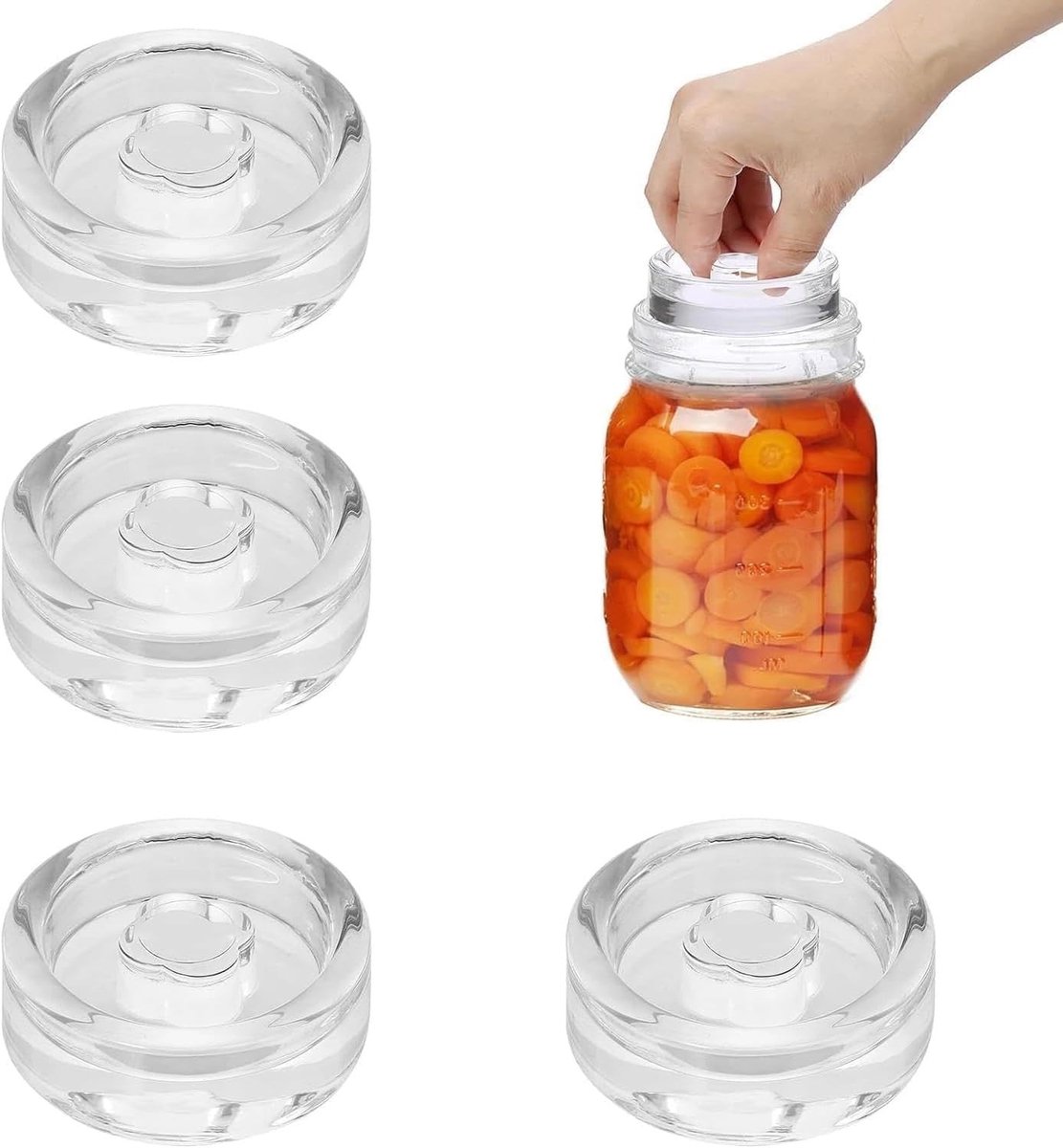 Fermentatiegewichten van glas voor het inmaken van komkommers, Ø 7 cm, set van 4 ronde gewichten voor wecken en conserveren
