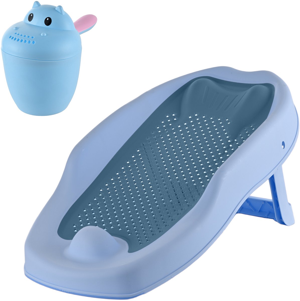 Babybadset - badsteun met haarwasbeker - blauw