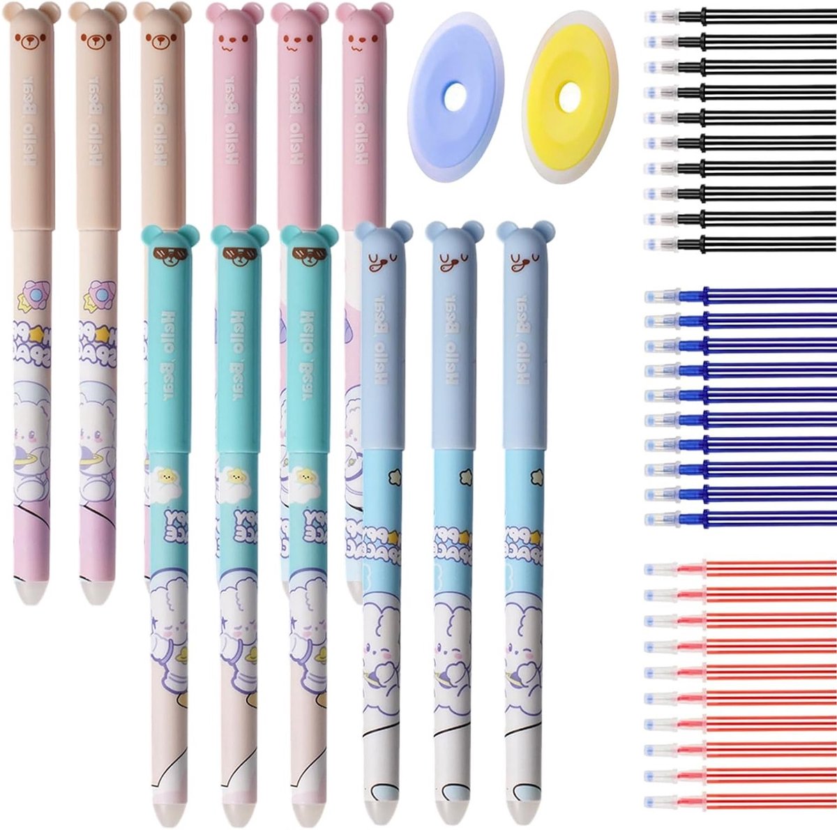 Schattige Cartoon Vulpotloodpennen 12 Stuks 0.5mm Met 30 Navullingen en 2 Wistafels voor Kinderen en Studenten, Perfect voor Tekenen en Creatieve Projecten (Multicolor)