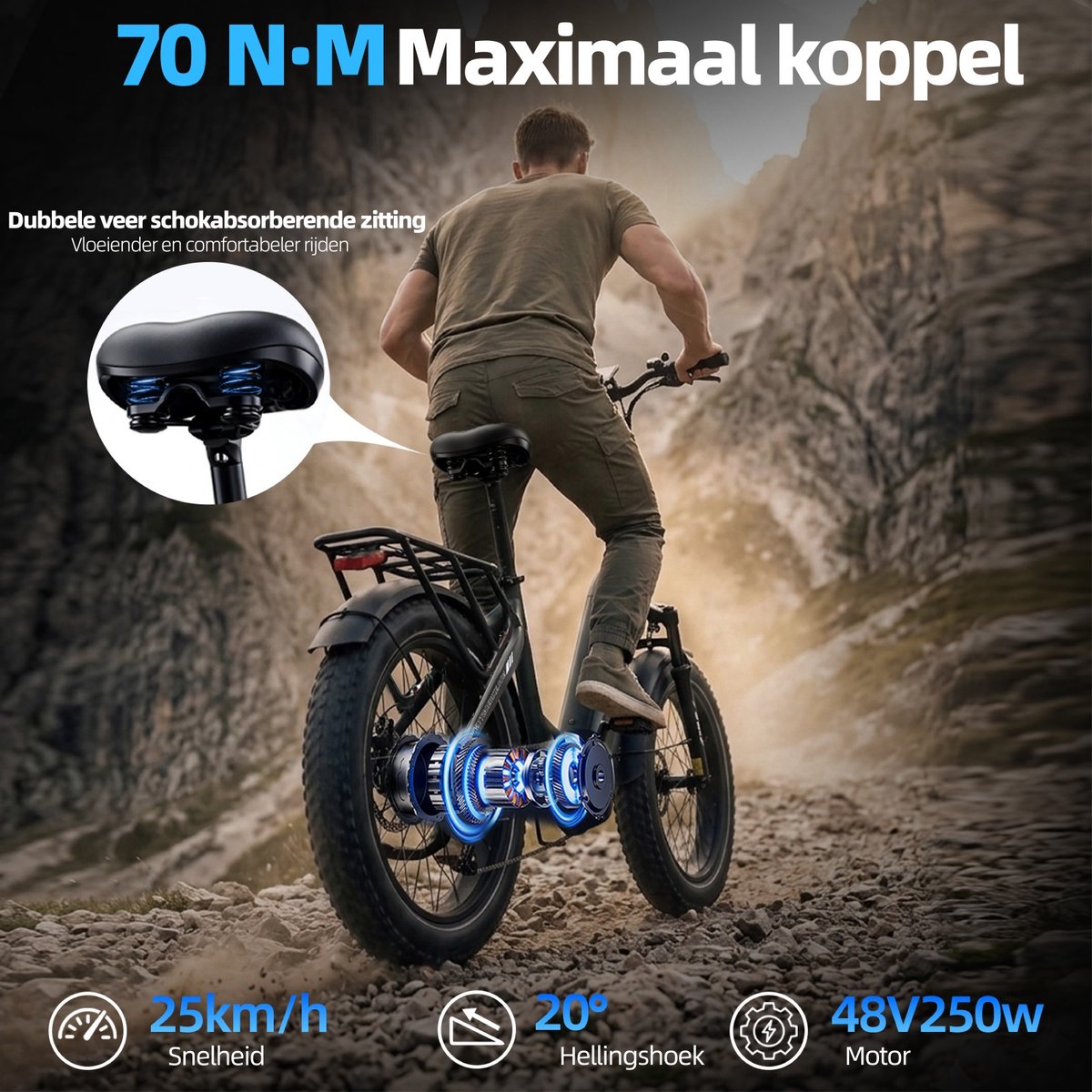 TTGO F6 Boost E-bike - 25 km/u - 20inch - 120km actieradius - 250W motor - 48V18Ah accu - 70NM - grijs thumbnail 5