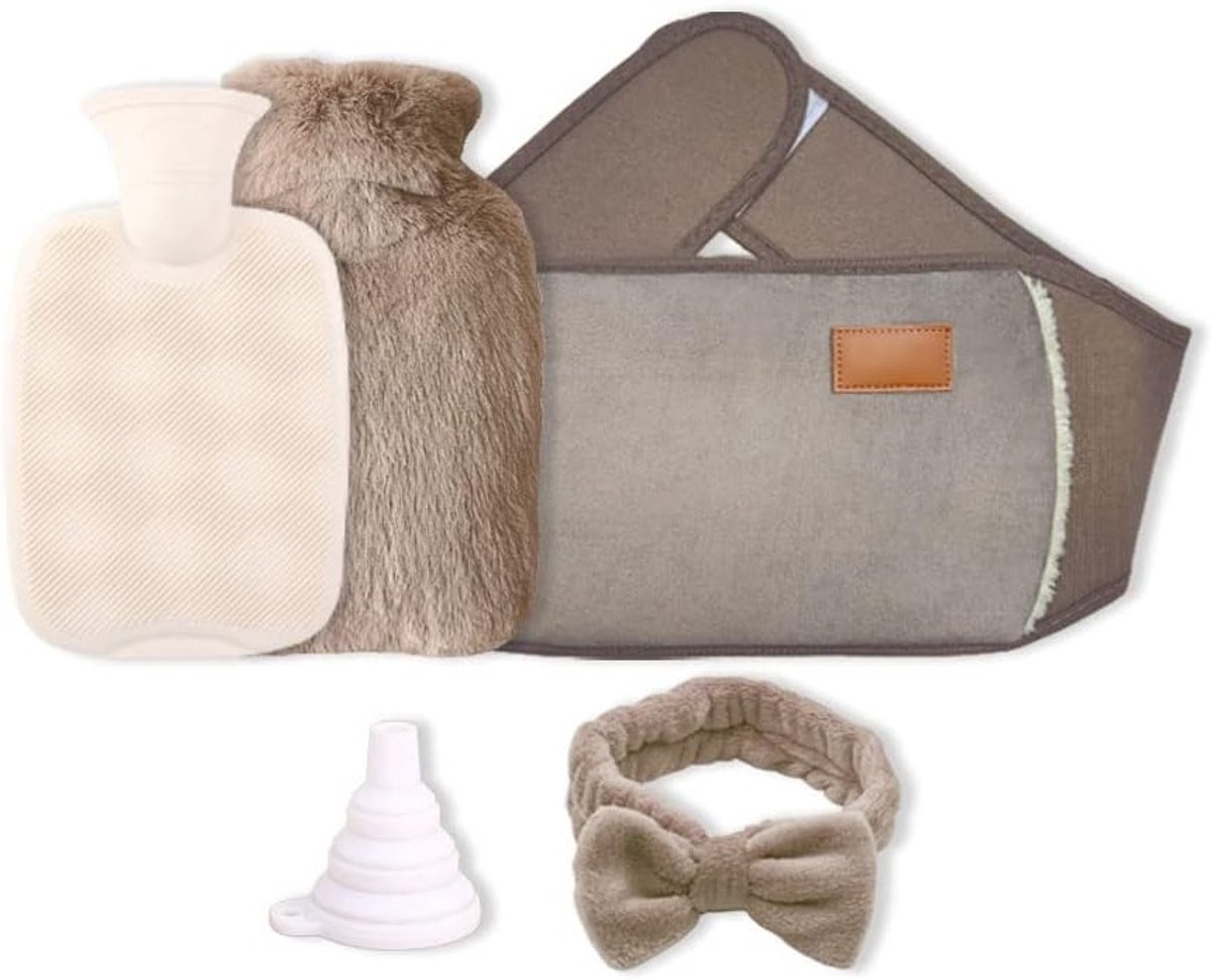 Rubberen Warmwaterkruik van 1 Liter met Fleece Cover en Accessoires voor Pijnverlichting en Warmte voor Lichaamsdelen
