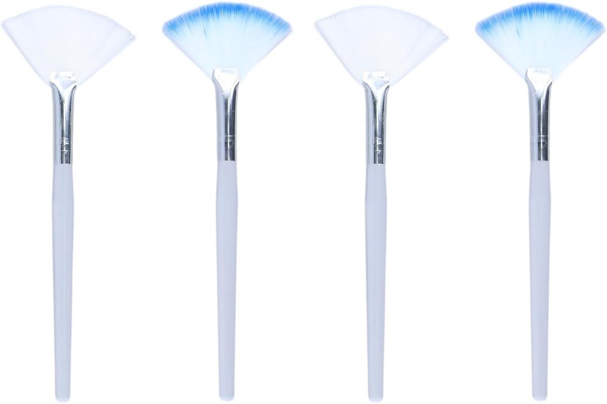 Set van 4 Masker- en Highlighterkwasten voor Gezichtsverzorging - Zachte Nylon Applicators met Transparante Handgreep in Wit en Blauw