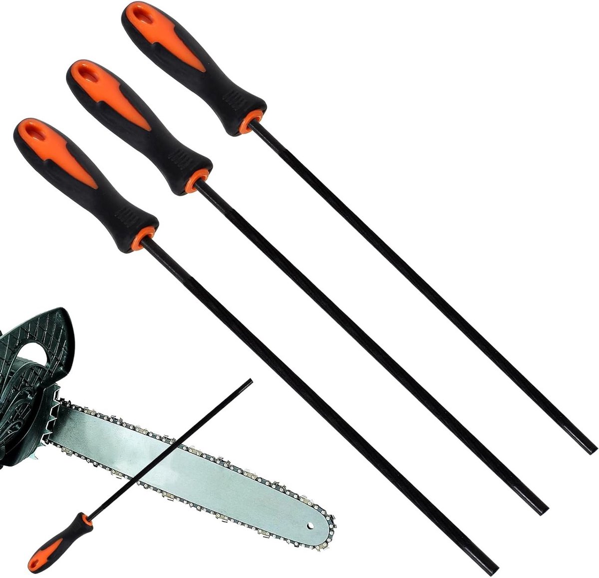 Set van 3 kettingzaag vijlen met handvat - 4mm, 4.8mm, 5.5mm - Ideaal voor onderhoud en slijpen van zaagkettingen