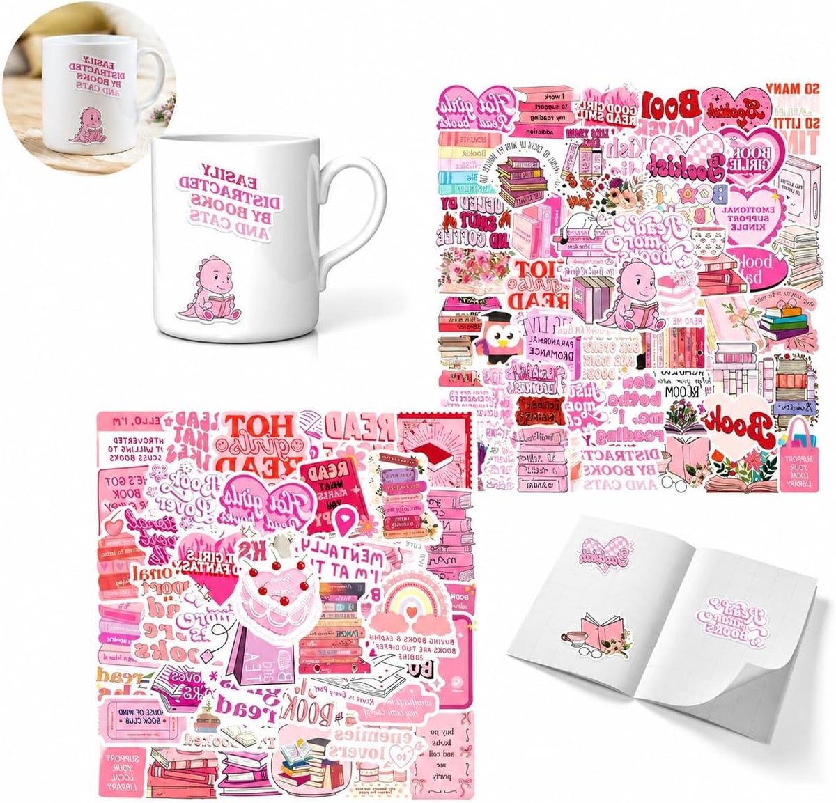 Set van 110 Roze Boeken Stickers van Hoogwaardige Vinyl, Waterdicht en Geschikt voor Diverse Oppervlakken en Stijlen