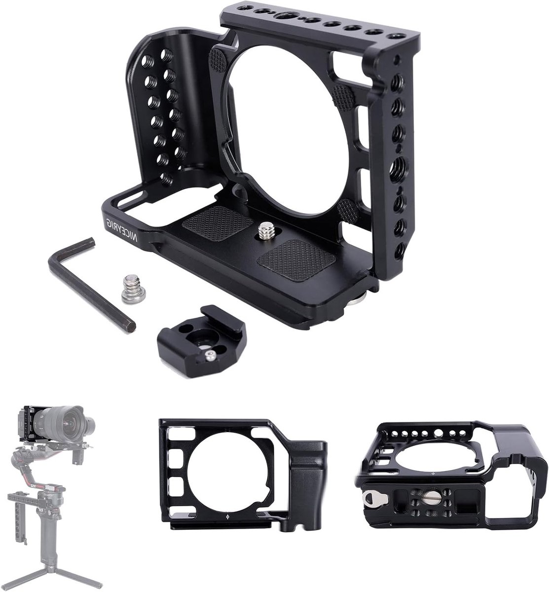 Full Camera Cage voor Sony ZV-E1 met Nato Rail, Koudschroeven, 1/4" en 3/8" Bevestigingsgaten, Arca Type QR Basis voor Snelle Wissel en Accessoires