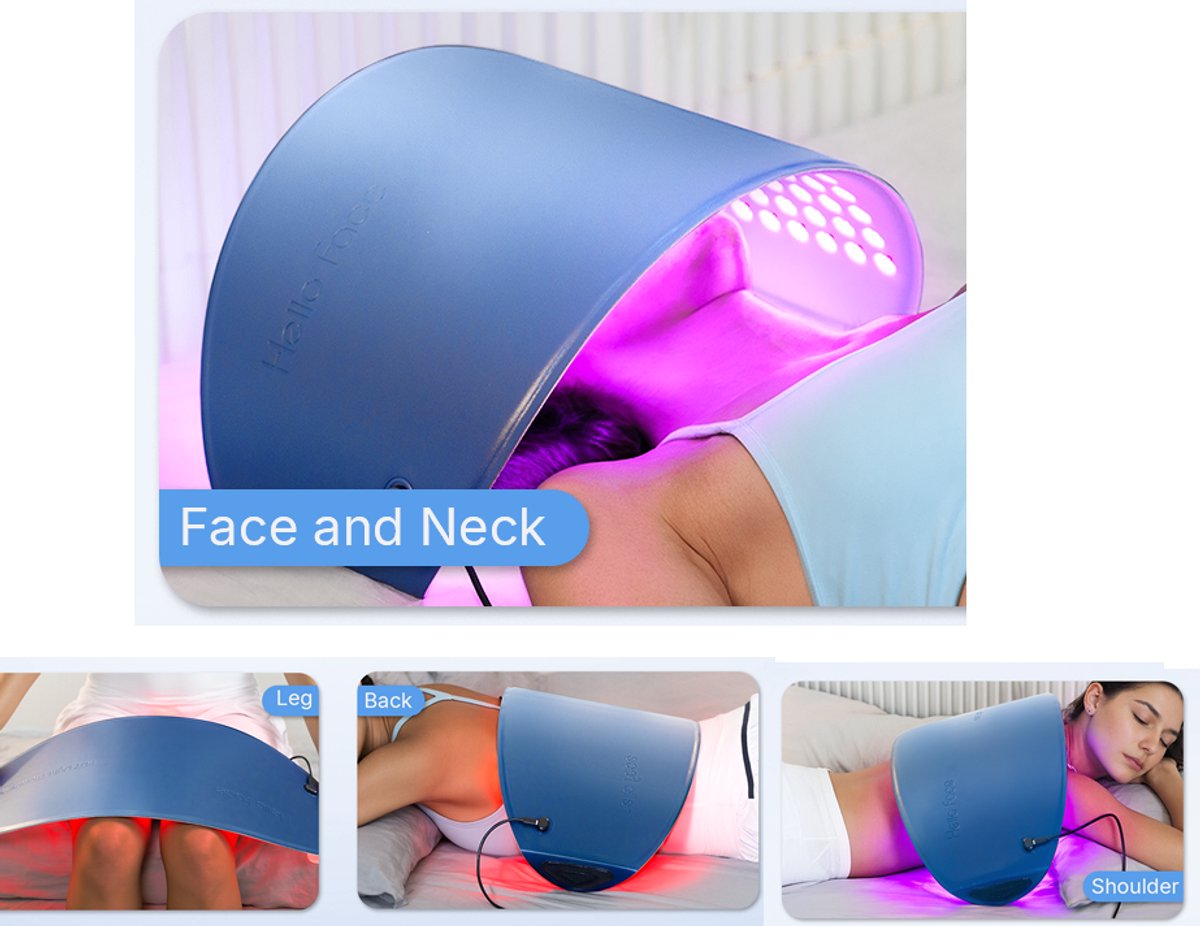 WK LED Gezichts- & Halsmasker - 180 LED's met 4 Chips - Rood, Blauw, Amber & Nabij-Infrarood Lichttherapie -4 Lichtmodi Intensiteitsniveaus - Professionele Huidverzorging voor Thuis