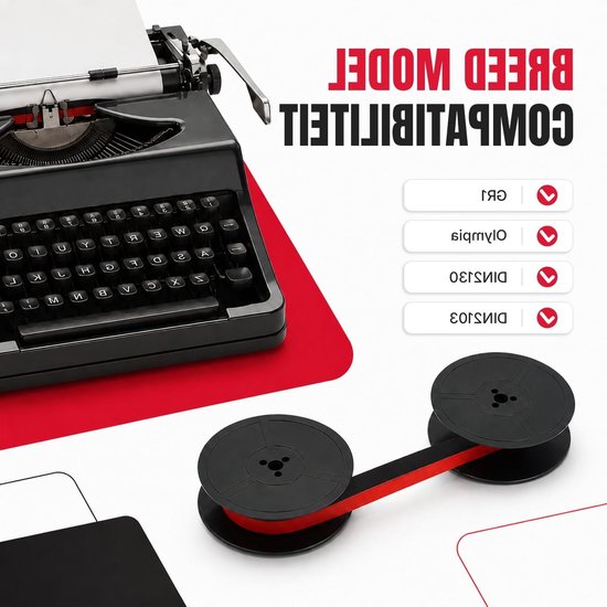 Typewriter Ink Spool Ribbon GR1 - Rood & Zwart (6 Pack) - Dubbele Spoel voor Olympia Typemachine, Vervangingslint, Kantoorbenodigdheden, Typemachine Accessoires — afbeelding 2