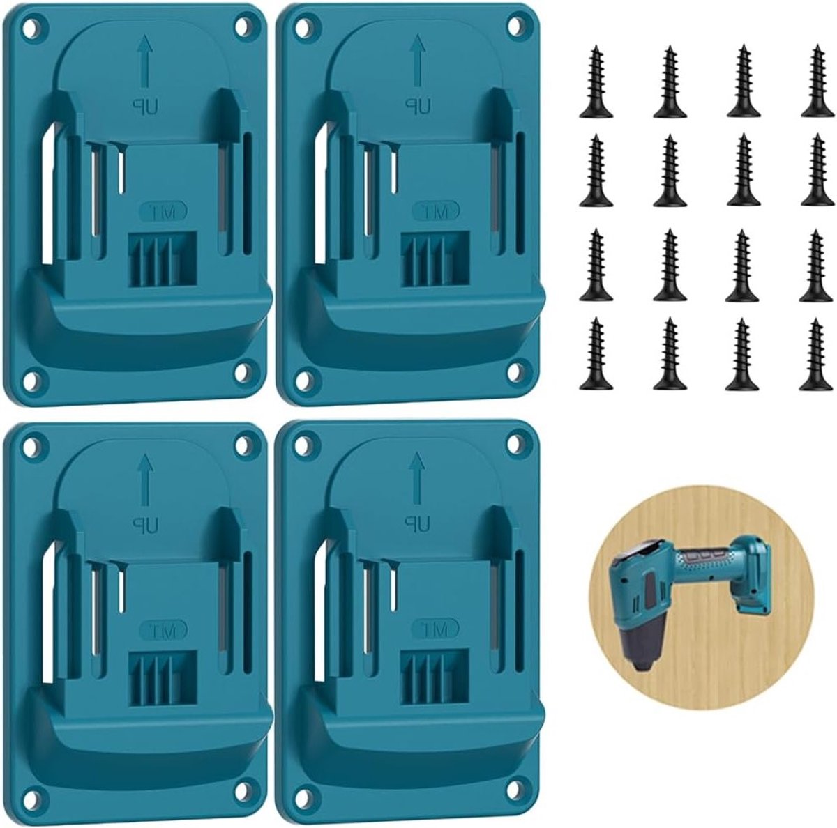 Set van 4 batterijhouders voor 18V power tools, geschikt voor garages en werkplaatsen, ideaal voor BL1830, BL1840, BL1850 en BL1860 modellen