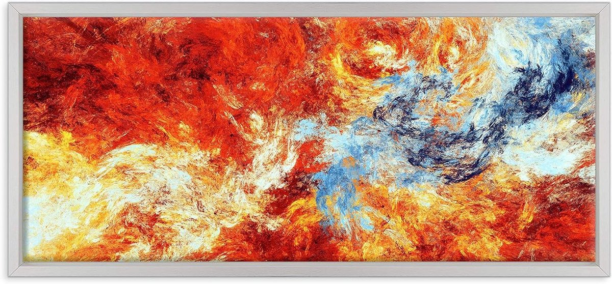 Canvas Schilderij - Abstract Kunst - Woonkamer Decoratie - Ingelijst en Ophangklaar - 40 x 100 cm - Wit