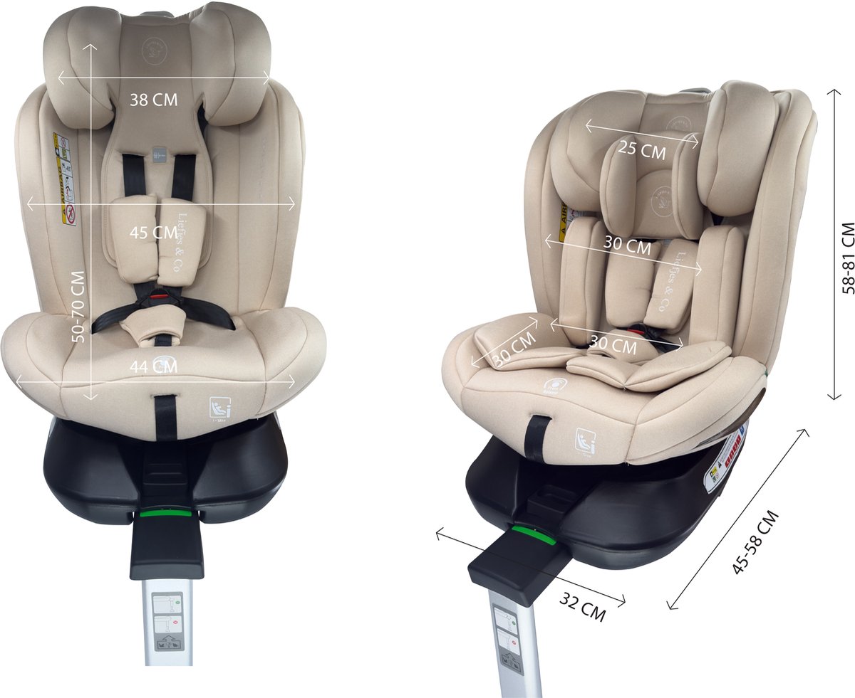 Liefjes & Co Growsafe Autostoel – i-Size 4-in-1 – 360° Draaibaar – ISOFIX & Steunpoot – Groep 0/1/2/3 (40–150 cm) Beige thumbnail 4