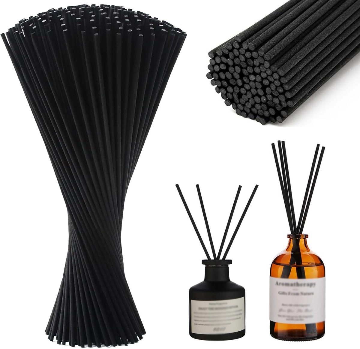 Losse Geurstokjes - 100 Stuks - Luxe Geurstokjes Navulling - 23 x 0,3 cm - Navulling Geurstokjes Aromatherapie - Geurdiffuser - Vervangende Geurstokjes - Geurverspreiders - Fiber, Vezel - Sticks voor Geur parfum - Zwart