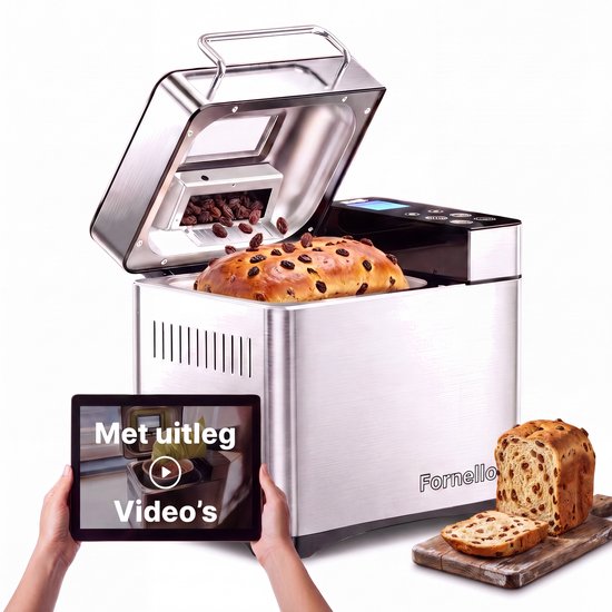 Fornello Broodbakmachine / Machine à pain – Inclusief uitlegvideo’s / Vidéos explicatives incluses, Keramische bakpan / Moule en céramique, Glutenvrij / Sans gluten