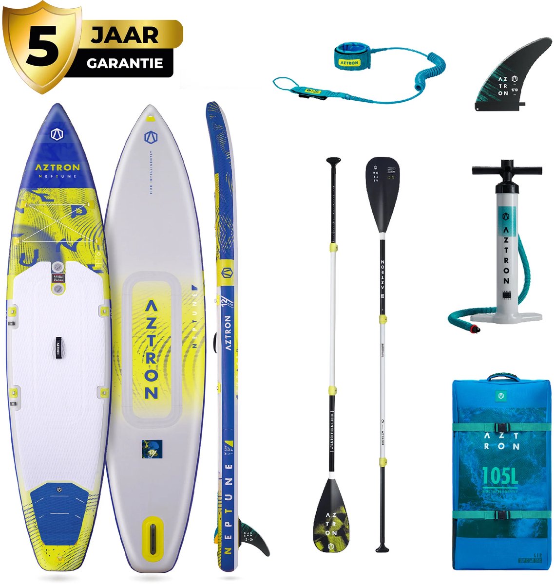 Aztron Premium Pro Neptune 12'6 Opblaasbare SUP Pakket - Touring - 381x81x15 cm - 360L - Geel