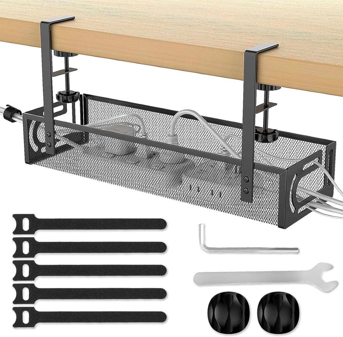 Onderbureau Kabelhouder zonder Boren, Metalen Kabelgoot met Klem, Kabelbeheer voor Thuis en Kantoor, Kabelorganizer, Ruimtebesparend en Stijlvol