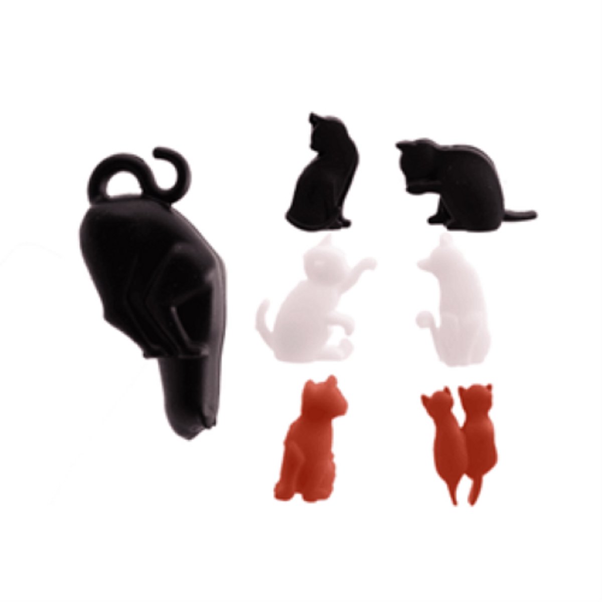 Dotz Set van flessenstop en 6 glasmarkers uit Platinum Silicone kat